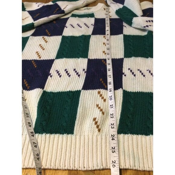 Vintage St Johns Bay Checkerboard Knit Grandpa Sweater Cable Knit Mens L - Picture 11 of 14